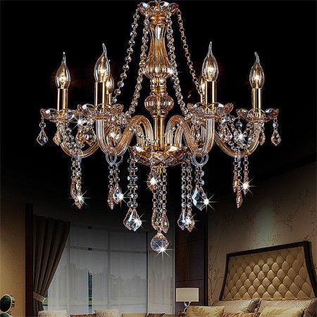 Luxury Amber Color Pendant Light Living Room Study European Crystal Chandelier