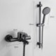 Supercharged Handheld Shower in Black Stainless Steel Bathtub Faucet