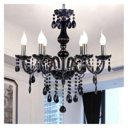 Black Chandelier 6 Light Silver Vintage in Crystal Feature