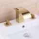 Split Brushed Gold Bathroom Sink Tap Brass Curved Waterfall Basin Faucet