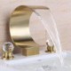 Bathroom Sink Tap with Curved Waterfall Spout in Golden Brass