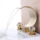 Bathroom Sink Tap with Curved Waterfall Spout in Golden Brass