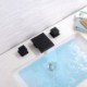 Waterfall Widespread Matte Black Square Basin Faucet Bathroom Sink Tap