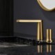 Deck Mounted Golden Brass Basin Mixer Tap Bathroom Countertop Faucet