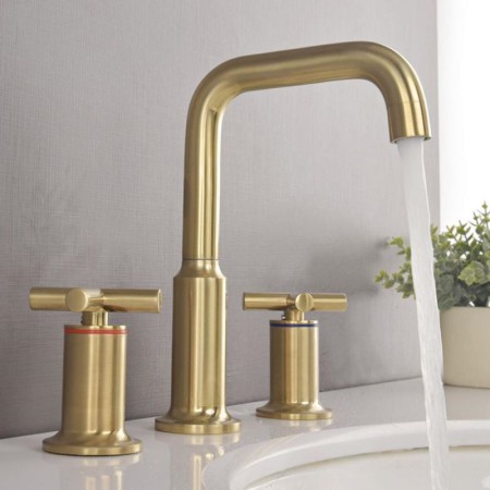 Swivel Split Tap Dual Handles Basin Faucet in Brushed Gold