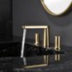 Deck Mounted Dual Handles Bathroom Countertop Faucet in Golden Brass