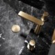 Deck Mounted Dual Handles Bathroom Countertop Faucet in Golden Brass