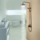 Exposed Pipe Shower with 8-Inch Shower Head and Hand Shower in Antique Brass