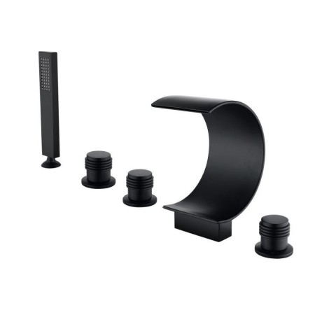 5 Piece/Set Black Brass Bathtub Faucet Curved Waterfall Tap With Handheld Shower