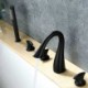 Deck Mounted Tap Modern Black Bathtub Faucet Triple Handles Bathroom Tub Tap