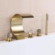 Golden Brass Curved Waterfall Spout Tub Filler with Handheld Sprayer Split Bathtub Faucet