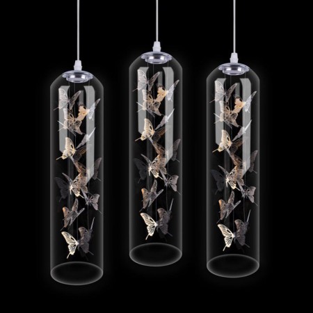 Creative Nordic Cylinder Lamp Butterfly Light Bedroom Living Room Light Glass LED Pendant Light