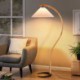 For Living Room Bedroom, Classic Vintage Arching Pleated Wooden Standing Floor Lamp