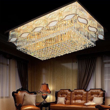 Living Room Lobby Modern Simple Crystal Ceiling Light Square Flush Mount Light Fixture