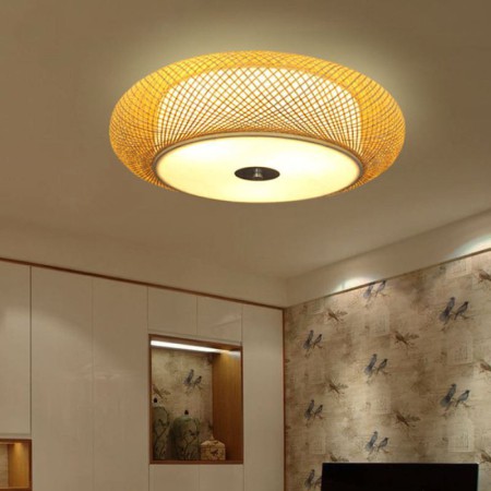 Living Room Bedroom Study Dining Room Lighting Modern Bamboo Flush Mount Woven Ceiling Light