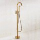 Classical Floor Mount Bathtub Tap with Hand Shower Antique Round Tub Faucet