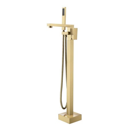 Floor Mounted Brushed Gold Bathtub Faucet With Hand Shower Tub Filler Faucet