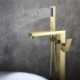 Floor Mounted Brushed Gold Bathtub Faucet With Hand Shower Tub Filler Faucet