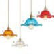 Dining Room Living Room Hallway Light Vintage Colorful Ribbed Glass Pendant Light Flower Shade Lamp With Twist Switch