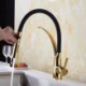 Swan Neck Spray Kitchen Faucet Gold and Black Kitchen Sink Faucet Mixer Tap