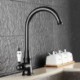 Swan Neck Solid Brass Kitchen Faucet with Porcelain Handle Chrome Antique Brushed Gold Black