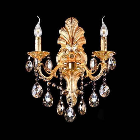 Exquisite Crystal Drops Light Bedside Hallway Lighting European Wall Lamp Golden Petal Wall Sconce