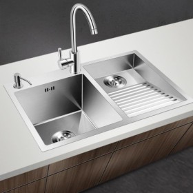 Double Bowl Stainless Steel Laundry Sink with Washboard