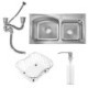 Stainless Steel Double Bowl Sink Basin with Drain Basket and Liquid Soap Dispenser for Kitchen