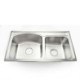 Stainless Steel Double Bowl Sink Basin with Drain Basket and Liquid Soap Dispenser for Kitchen