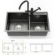 Black Double Bowl Thicken Handmade Stainless Steel Sink