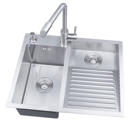 Double Bowl Stainless Steel Laundry Sink with Washboard