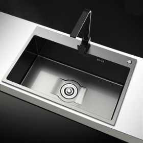 Handmade Single Bowl Kitchen Sink in Black Stainless Steel