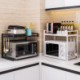 Black Microwave Oven Stainless Steel Storage Shelf Stretchable Kitchen Rack