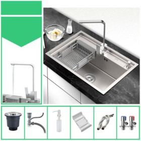 Single Bowl Vegetable Washing Sink in Silver Stainless Steel Kitchen Sink