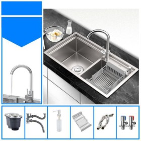 Double Bowl Stainless Steel Silver Kitchen Sink Vegetable Washing Sink