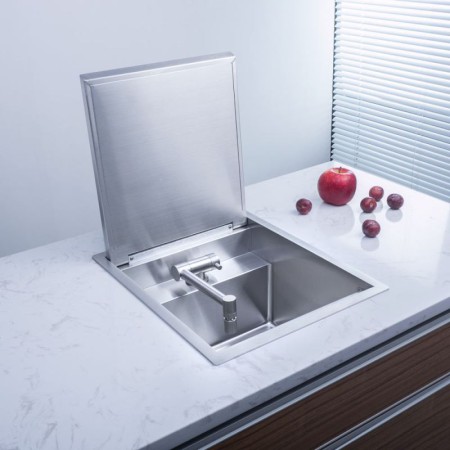 Invisible Hidden Kitchen Sink 304 Stainless Steel Single Groove With Mixer Tap