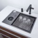 SUS304 Black Handmade Kitchen Sink With Cup Washer Drain Basket