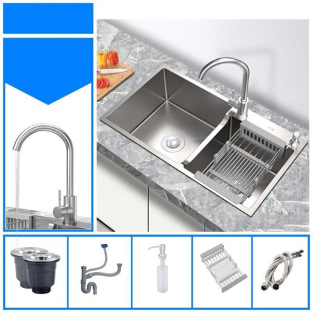 Double Bowl Stainless Steel Silver Kitchen Sink Vegetable Washing Sink