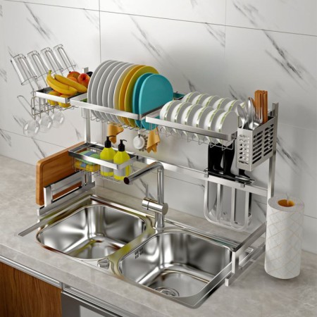 Sink Standing Kitchenware Drying Rack Stretchable Stainless Steel Kitchen Rack