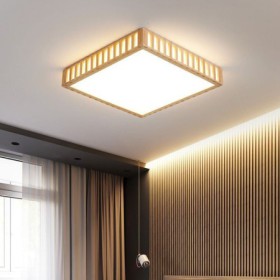 Living Room Bedroom LED Ceiling Lamp Square Wood Ceiling Lamp