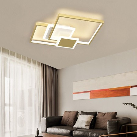 2-Layer Modern Led Golden Flush Mount Geometric Light Fixture Ceiling Light